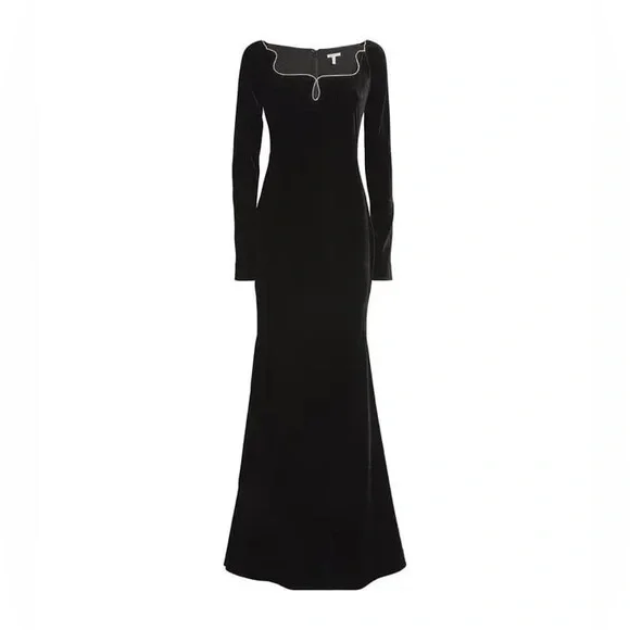 Rachel Gilbert Dresses | Rachel Gilbert Helios Velvet Embellished Long Sleeve Mermaid Gown Au1/Us4 Nwot | Color: Black/Silver | Size: 4 |